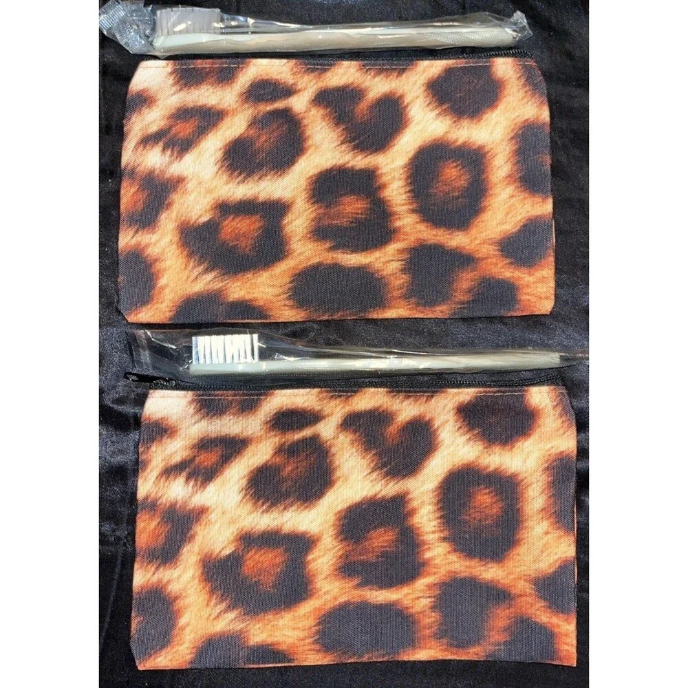 Cheetah Print Travel Size Cosmetic Make Up Pouch Lot Of 2